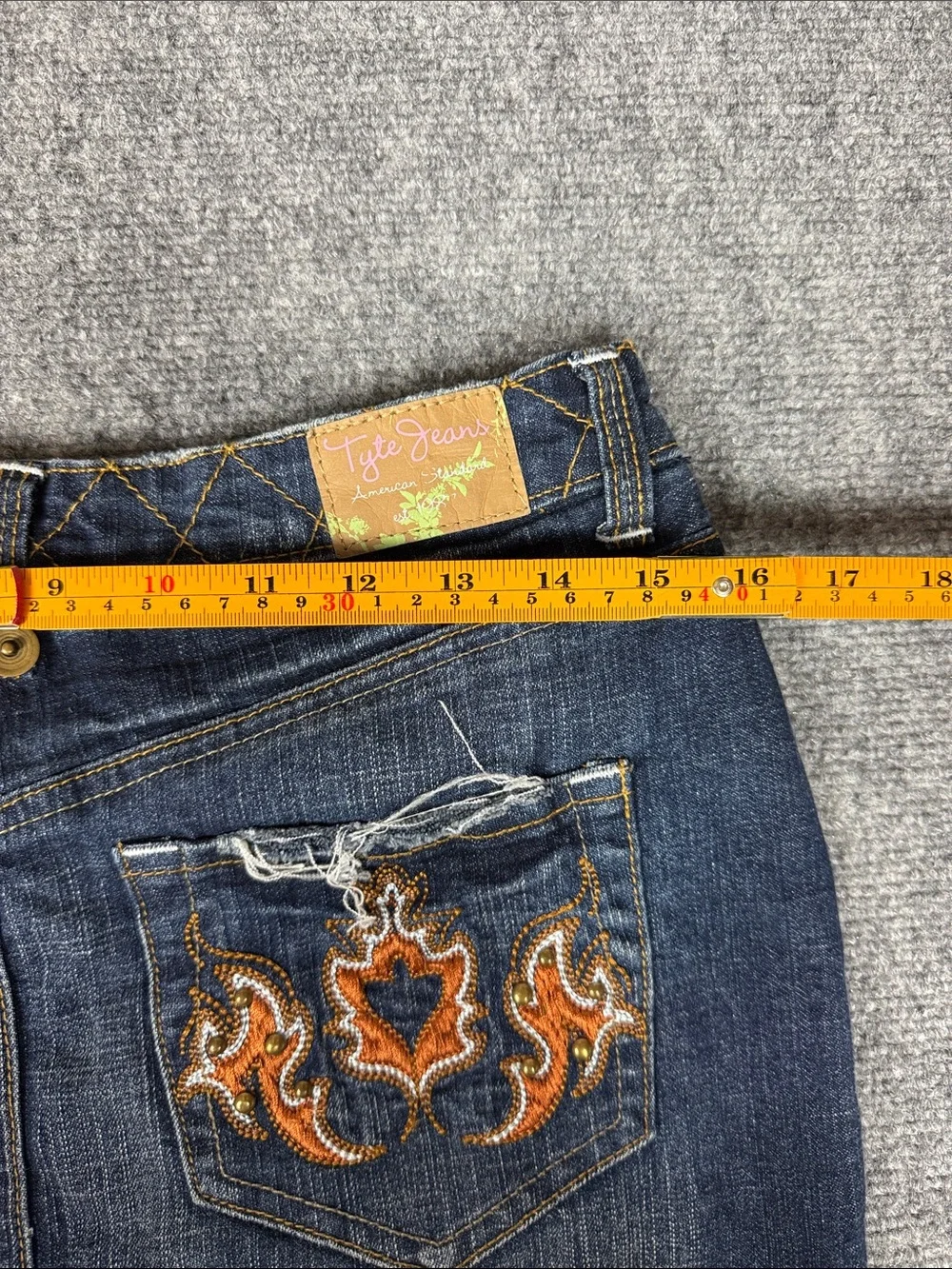 Tyte Jeans Dark Blue Washed Denim Mini Skirt with Frayed Hem
